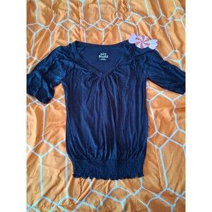 Vintage Y2K 2000's Mudd Women's  Black V-Neck 3/4 Sleeve Size L Regular